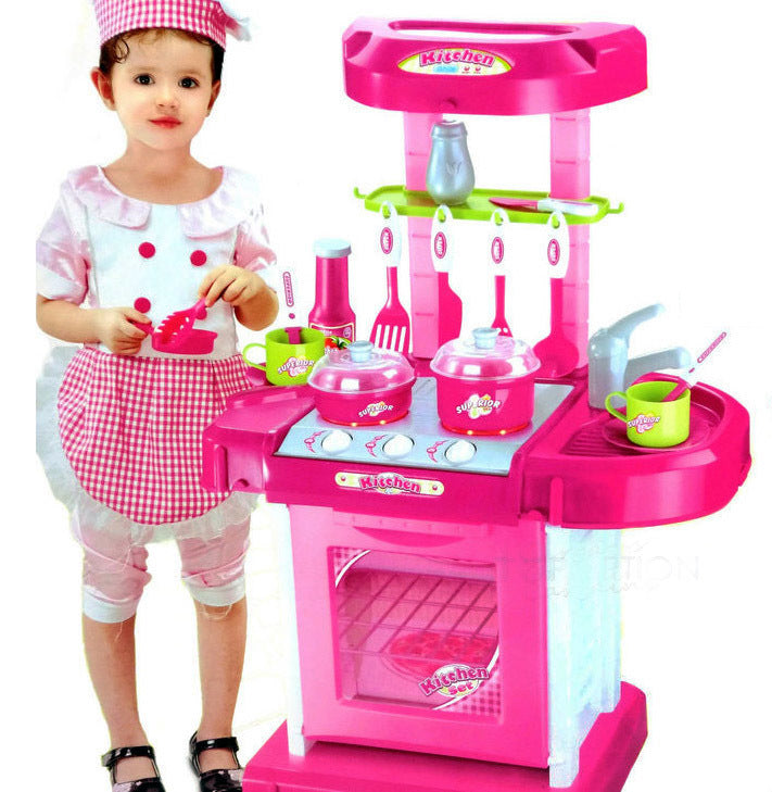 Kids Pretend Play Realistic Play Kitchen Toy Set with Lights & Sounds - Pink - grandhubs.shop