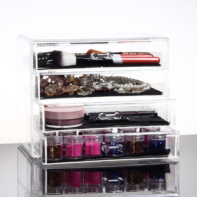 4 Large Drawers Crystal Clear Acrylic Cosmetic Makeup Display Organizer Storage Case - grandhubs.shop