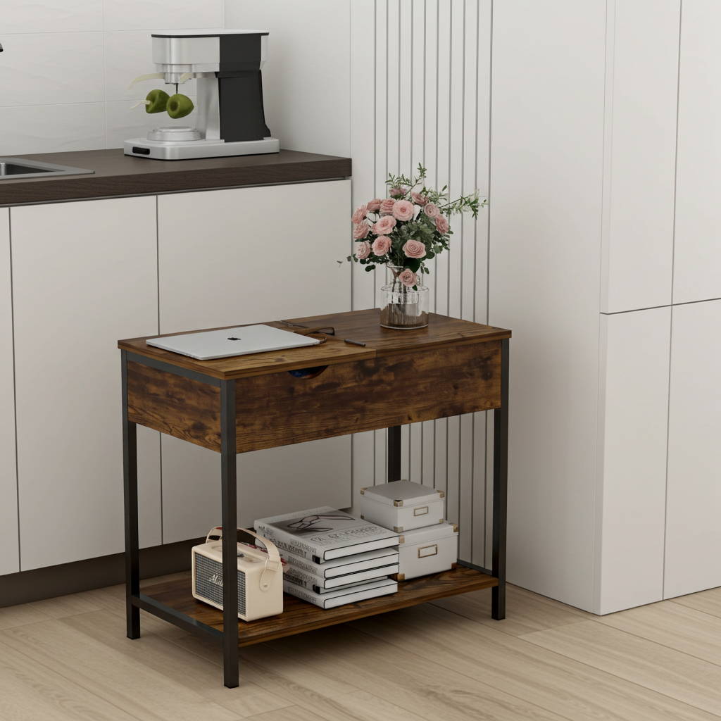 Solara Rustic Versatile Side Console Table Desk with Drawer & Shelf