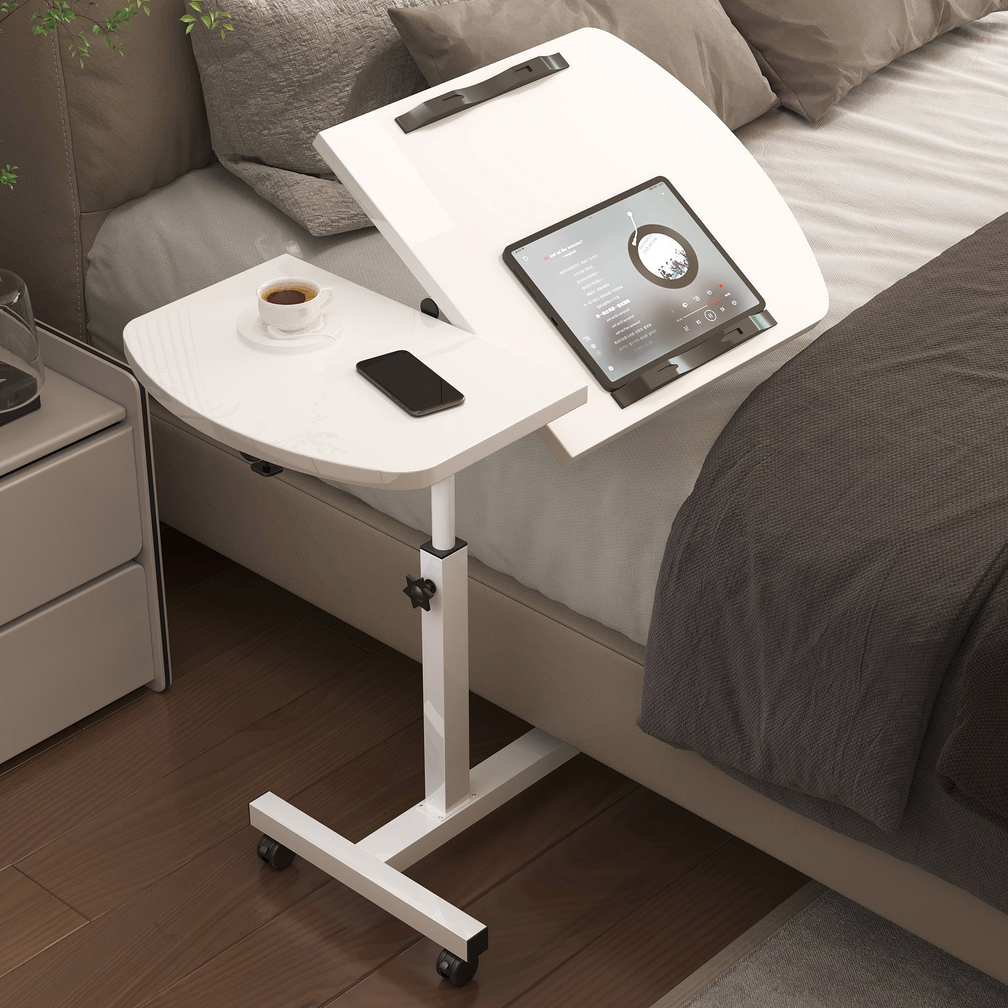 Motif 2-in-1 Adjustable Portable Sofa Bed Side Table Laptop Desk with Wheels (White)