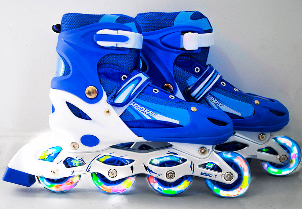 Full LED Adjustable Roller Blades Inline Skates (Blue , M) - grandhubs.shop