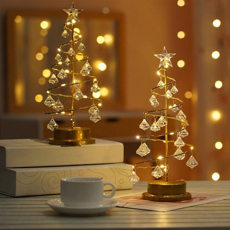 Gold Spiral LED Crystal Christmas Tree Lamp Light - 31cm