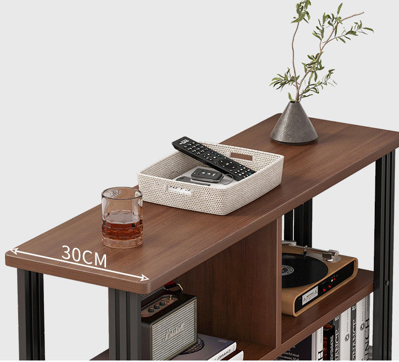 Icon Wood and Steel Sofa Side Table with Shelves (Honey Oak)