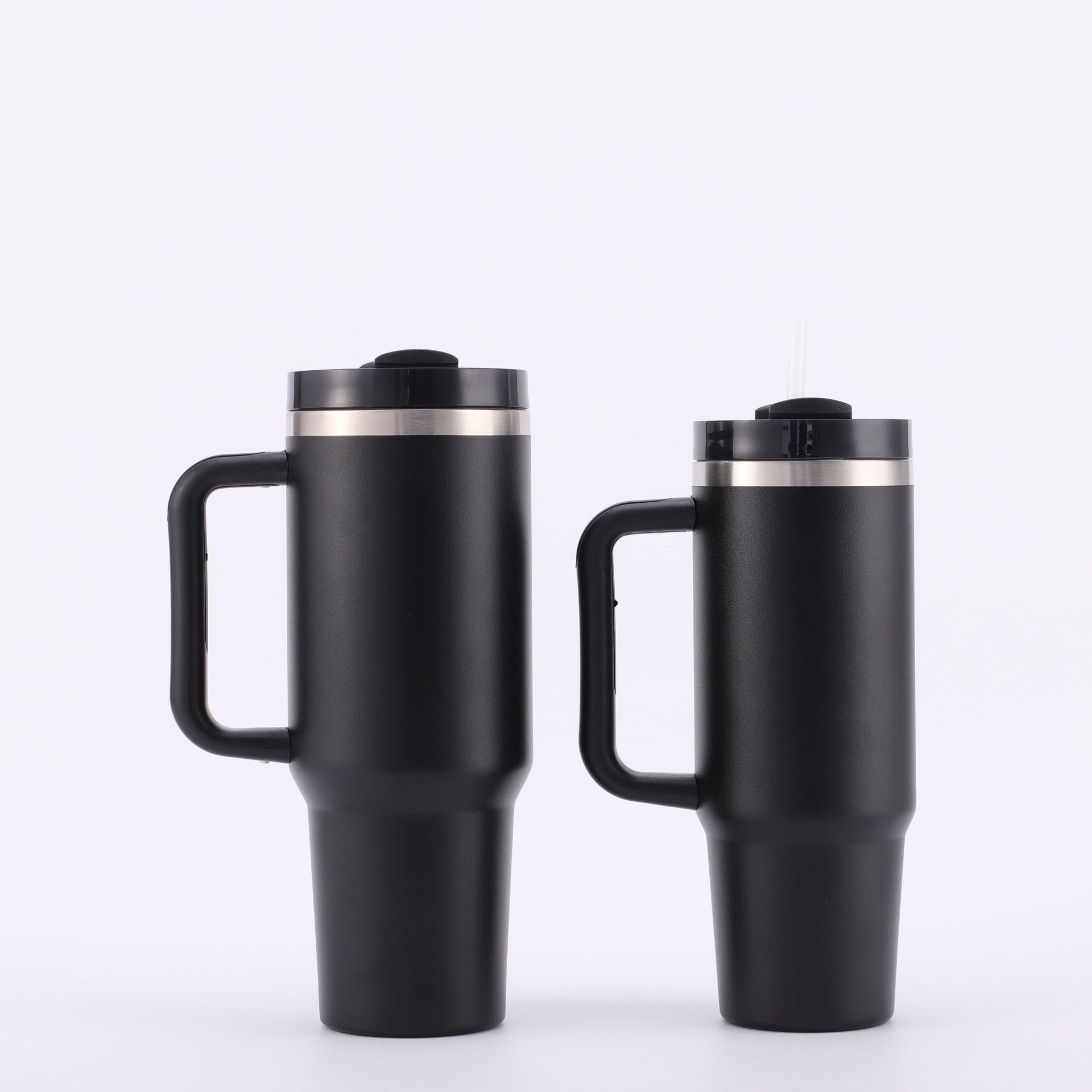 40oz Stainless Steel Insulated Tumbler with Handle Straw Travel Mug (Black)