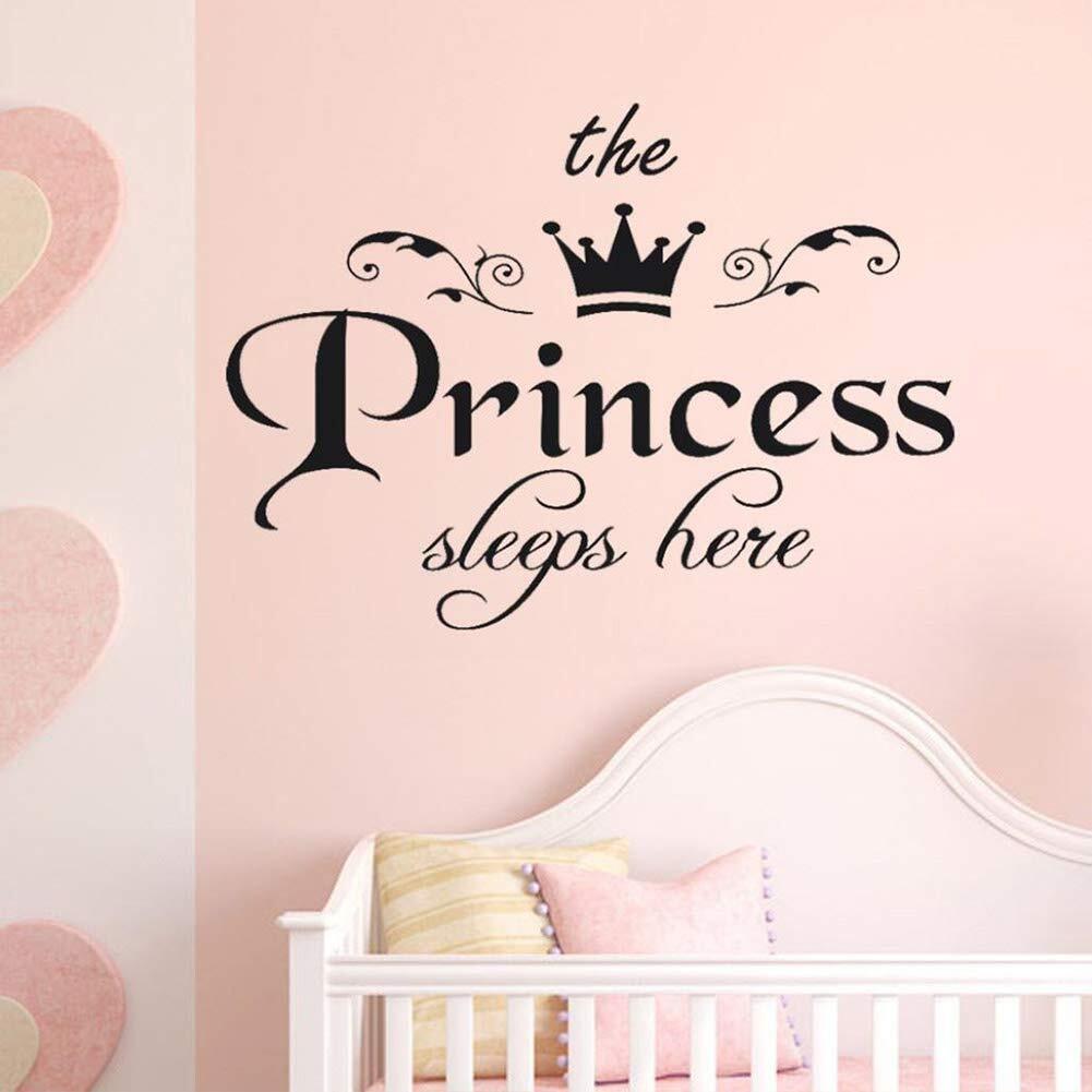 The Princess Sleeps Here Wall Stickers Girls Bedroom Decoration Vinyl Decal DIY Decor Mural Art