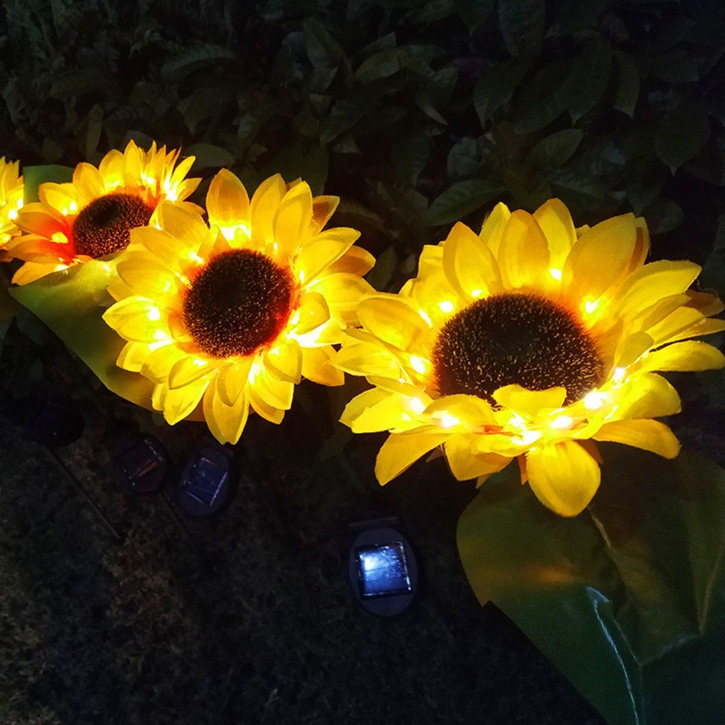 2 PCS Solar Powered Sunflower Lights Outdoor Garden Yard LED Lamp