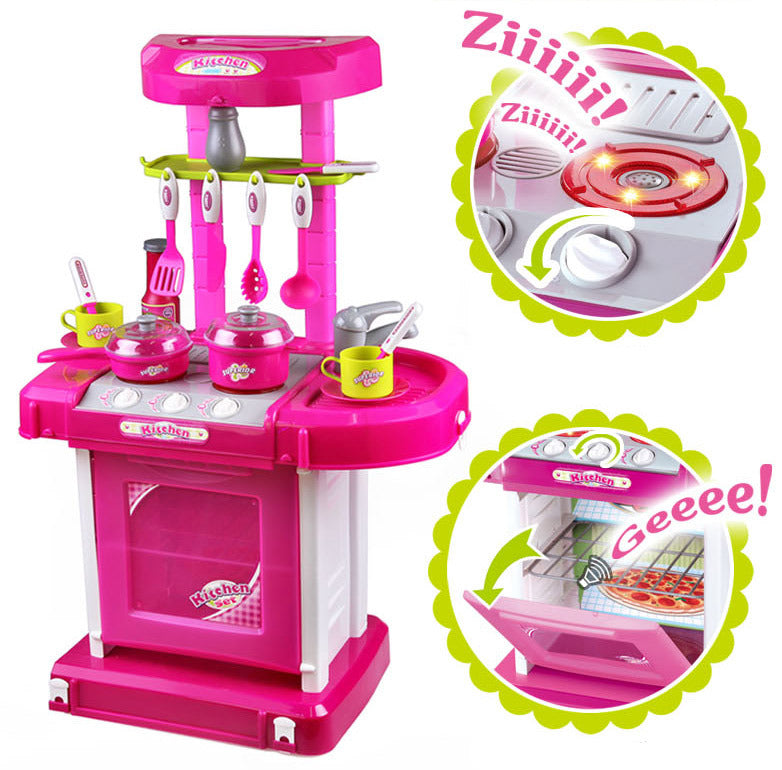 Kids Pretend Play Realistic Play Kitchen Toy Set with Lights & Sounds - Pink - grandhubs.shop