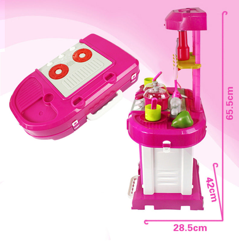 Kids Pretend Play Realistic Play Kitchen Toy Set with Lights & Sounds - Pink - grandhubs.shop
