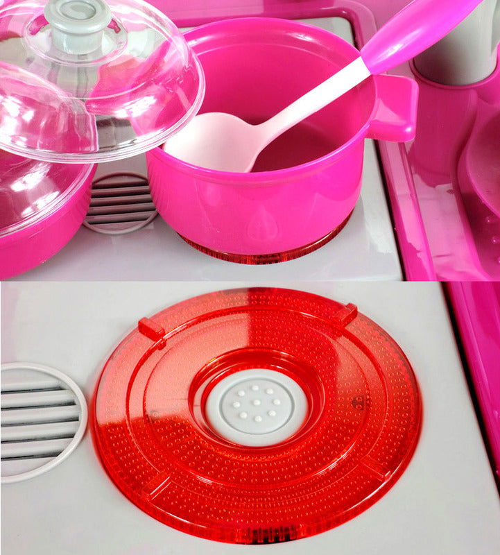 Kids Pretend Play Realistic Play Kitchen Toy Set with Lights & Sounds - Pink - grandhubs.shop