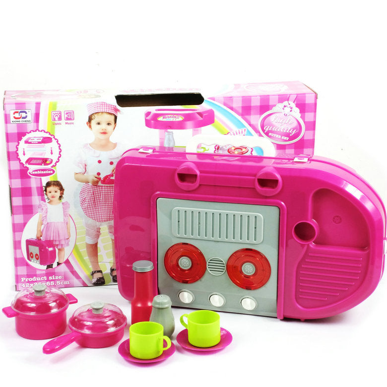 Kids Pretend Play Realistic Play Kitchen Toy Set with Lights & Sounds - Pink - grandhubs.shop