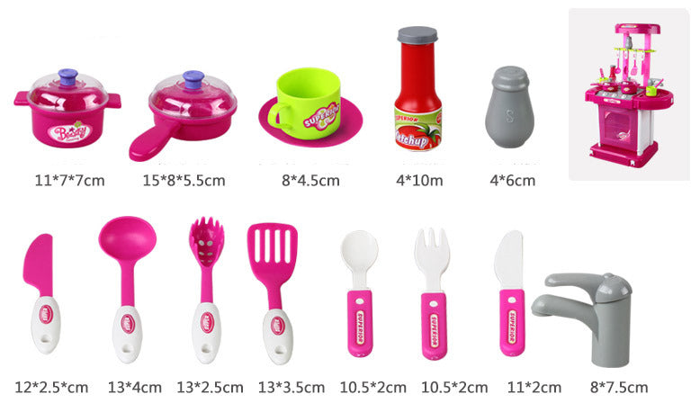 Kids Pretend Play Realistic Play Kitchen Toy Set with Lights & Sounds - Pink - grandhubs.shop