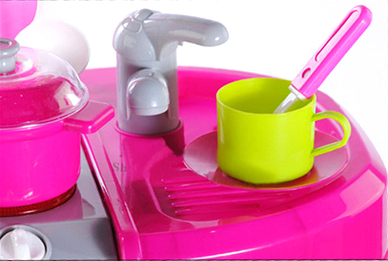 Kids Pretend Play Realistic Play Kitchen Toy Set with Lights & Sounds - Pink - grandhubs.shop