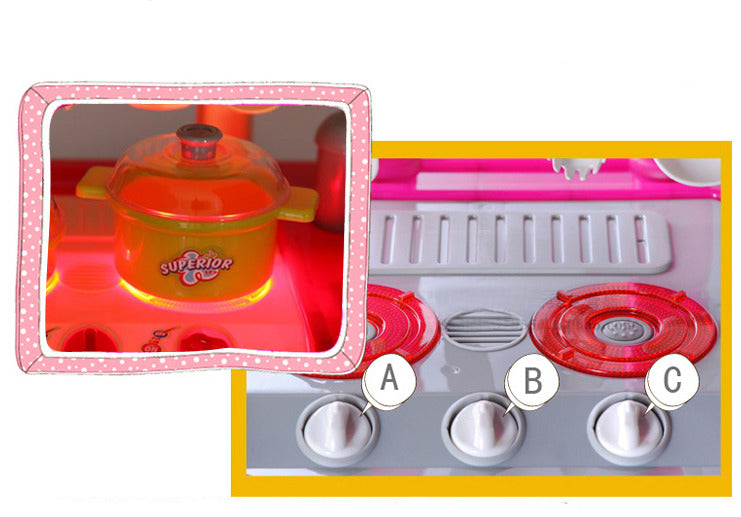 Kids Pretend Play Realistic Play Kitchen Toy Set with Lights & Sounds - Pink - grandhubs.shop