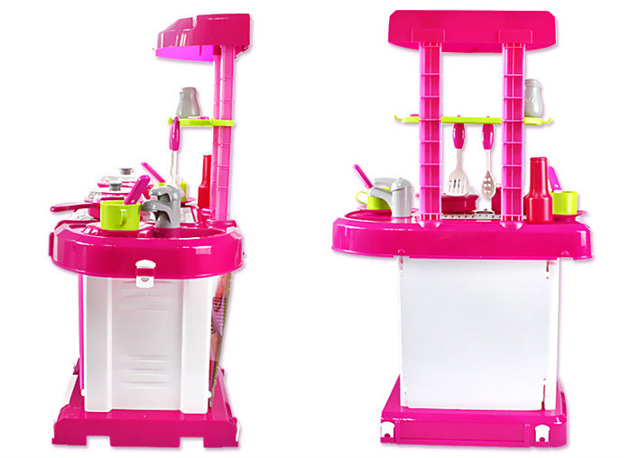 Kids Pretend Play Realistic Play Kitchen Toy Set with Lights & Sounds - Pink - grandhubs.shop