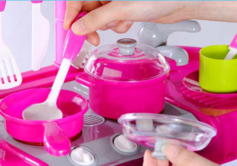 Kids Pretend Play Realistic Play Kitchen Toy Set with Lights & Sounds - Pink - grandhubs.shop
