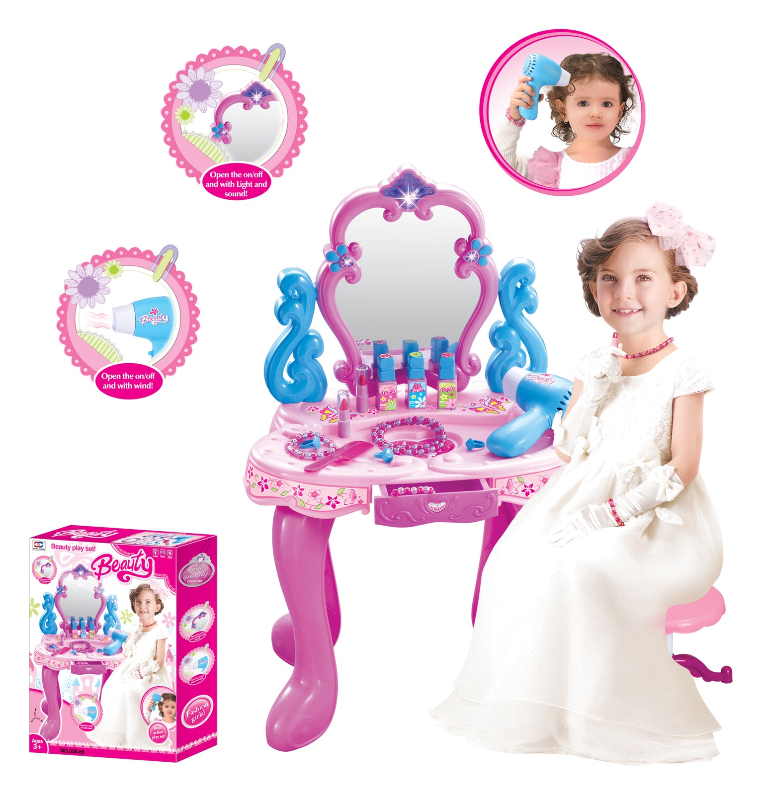 Beauty Dresser Make Up Vanity Table Play Set with Music and Light - grandhubs.shop