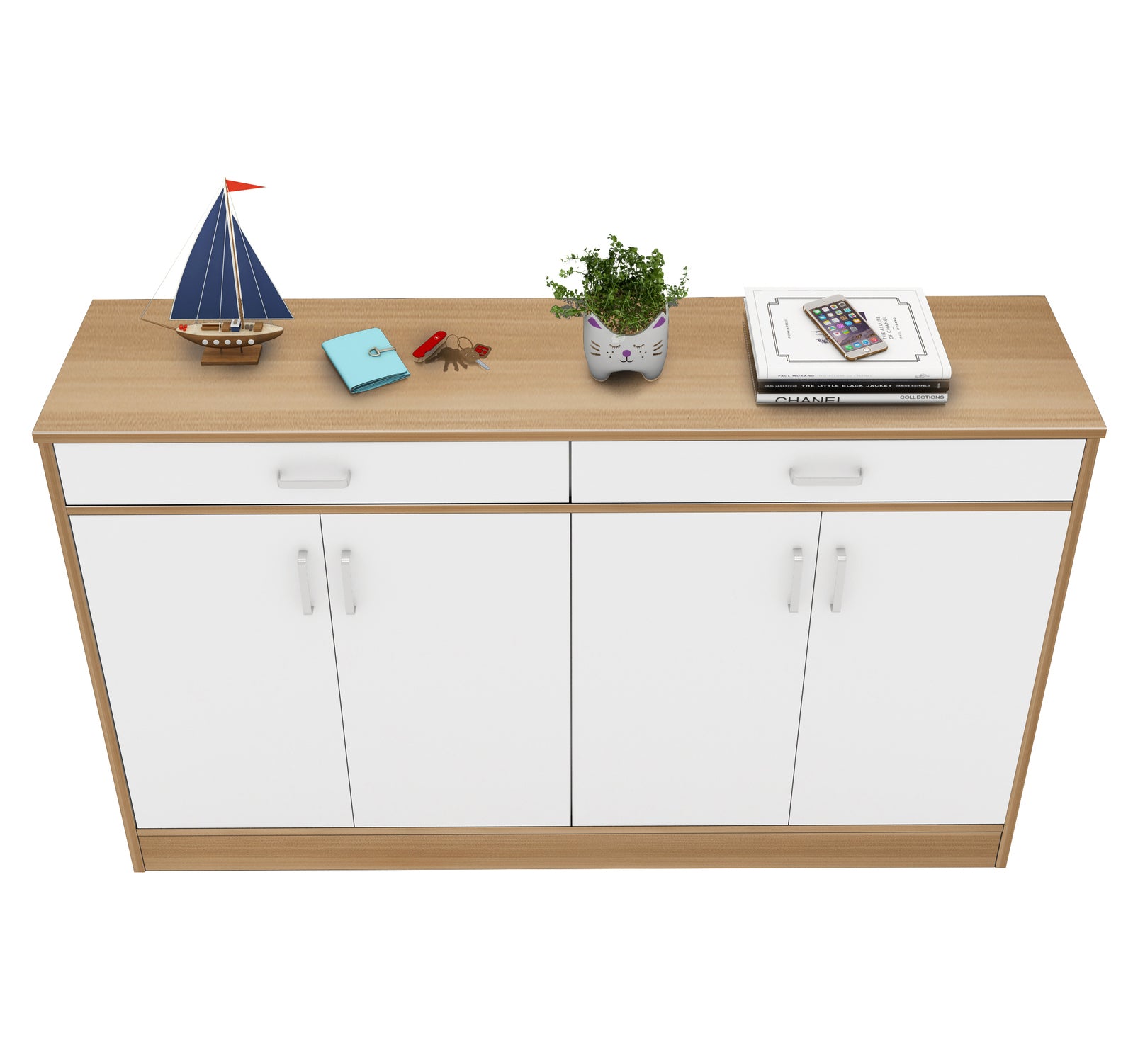 Elements 4-Door Double Buffet Shoe Storage Cabinet (Oak & White) - grandhubs.shop
