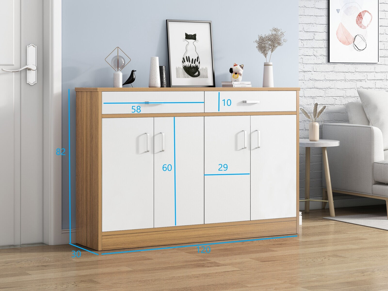 Elements 4-Door Double Buffet Shoe Storage Cabinet (Oak & White) - grandhubs.shop