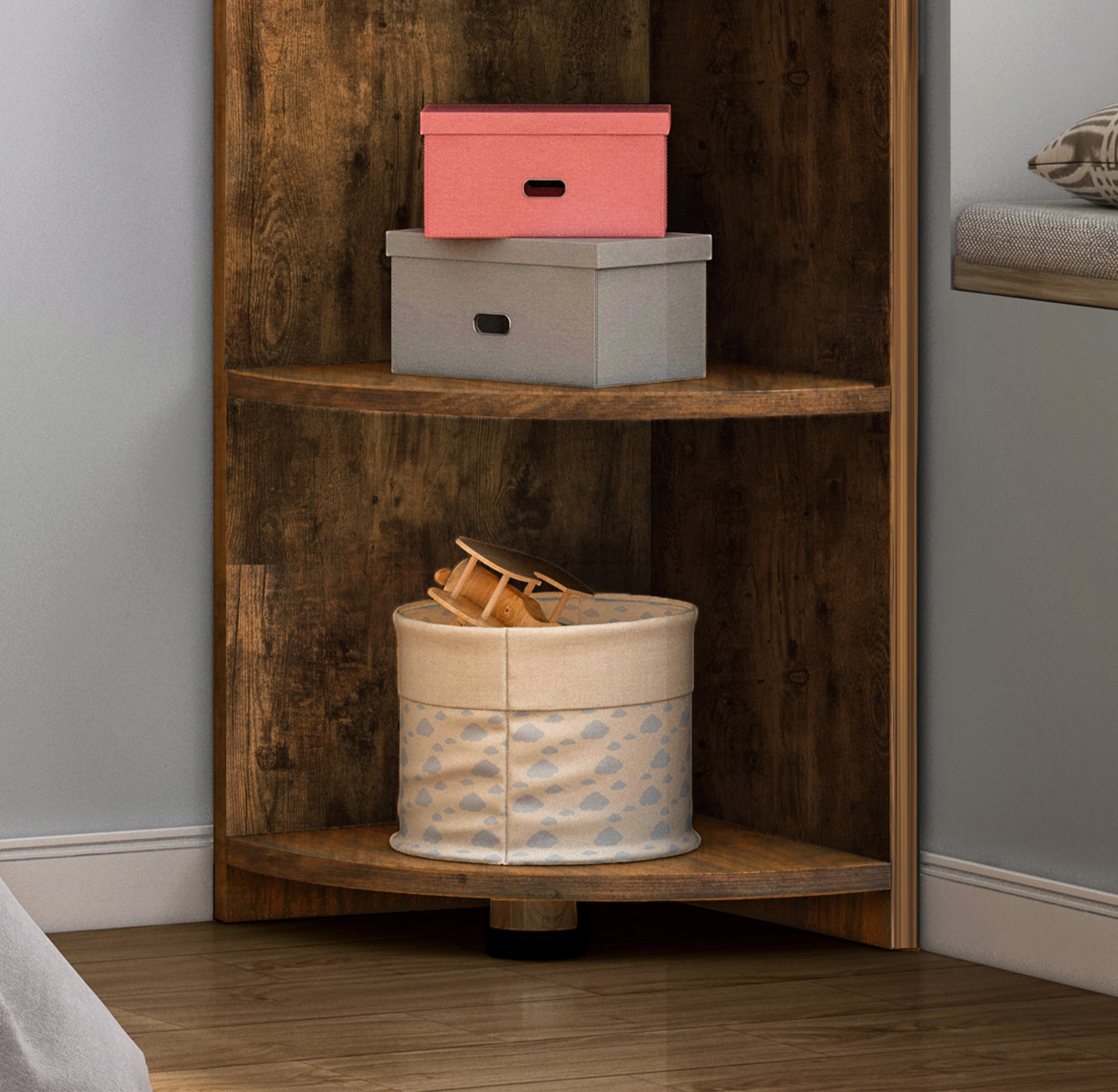 Inspire 6 Tier Large Stylish Rustic Wooden Corner Shelf Unit