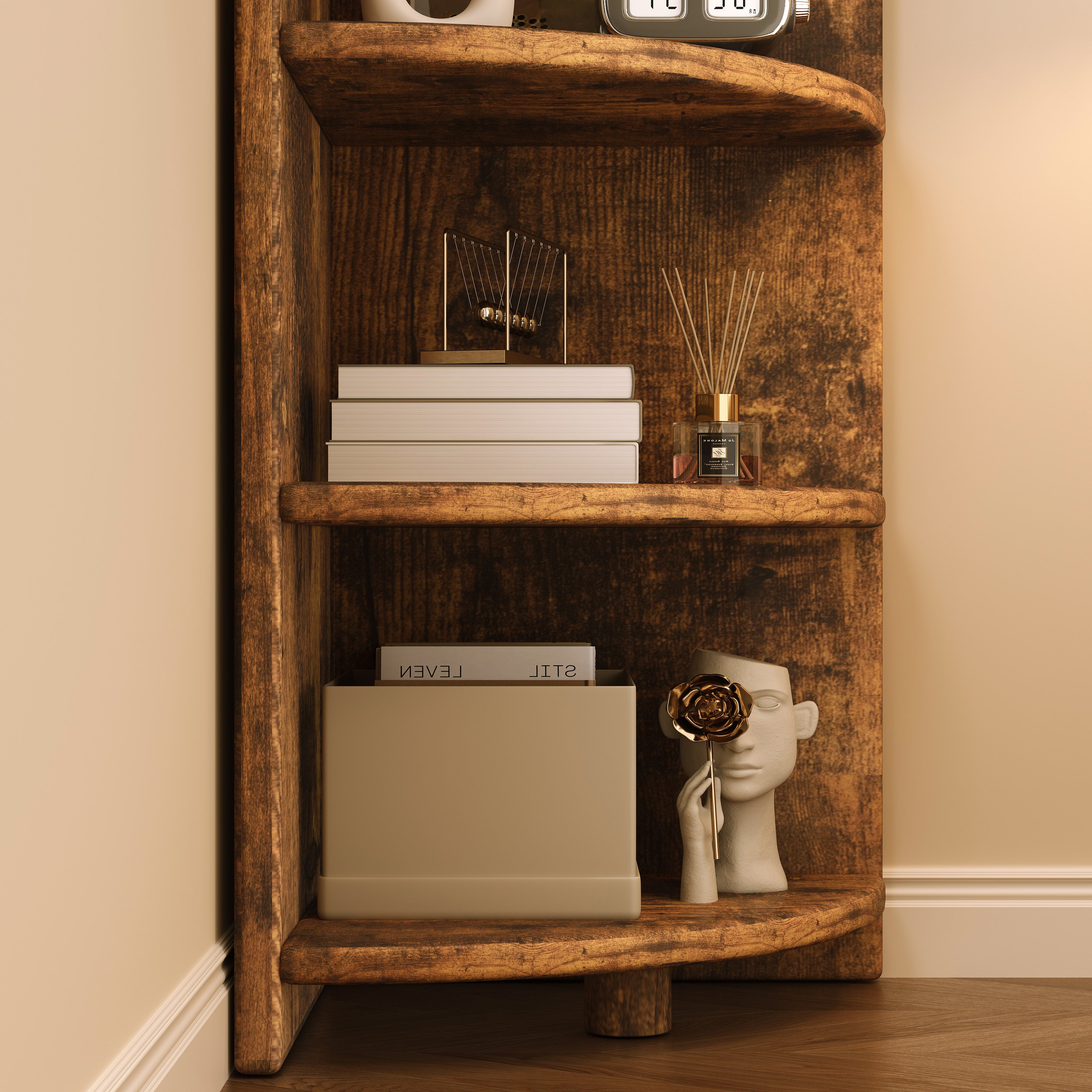 Inspire 6 Tier Large Stylish Rustic Wooden Corner Shelf Unit