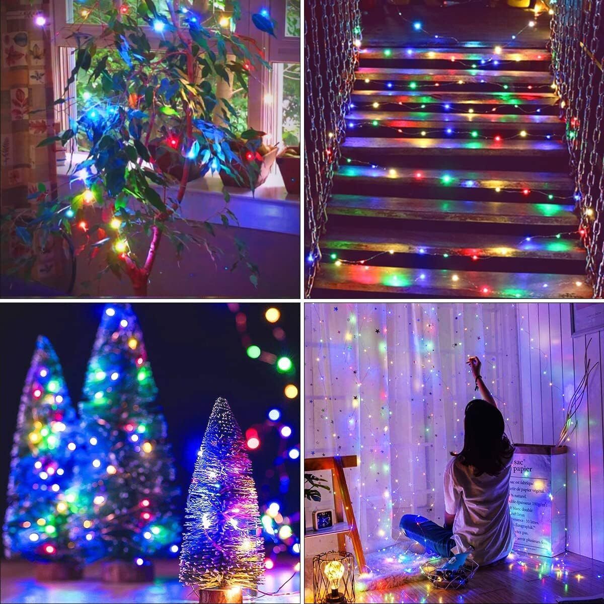 12m 100 LED Solar Powered Multicolour Fairy String Lights Rechargeable Garden Patio Decor - grandhubs.shop