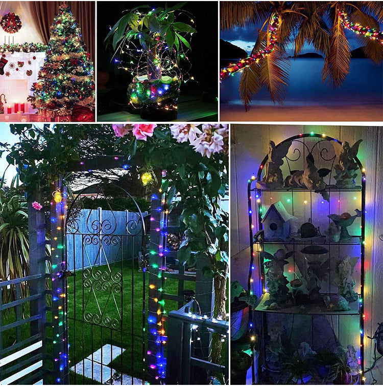 12m 100 LED Solar Powered Multicolour Fairy String Lights Rechargeable Garden Patio Decor - grandhubs.shop