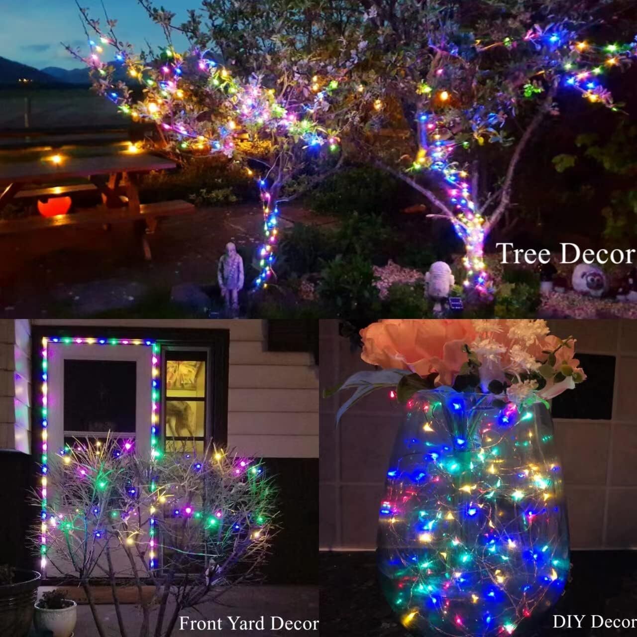 12m 100 LED Solar Powered Multicolour Fairy String Lights Rechargeable Garden Patio Decor - grandhubs.shop