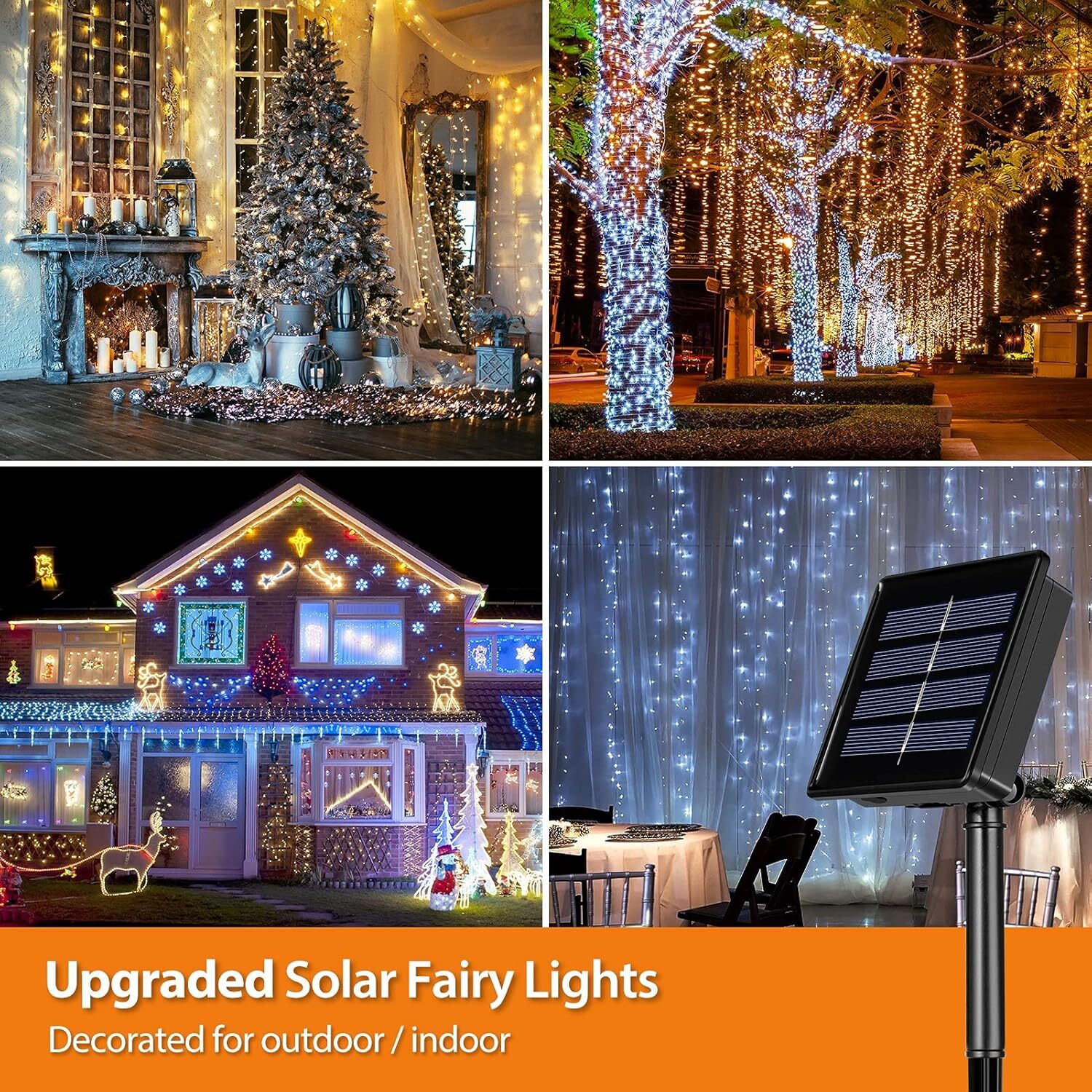 12m 100 LED Solar Powered Multicolour Fairy String Lights Rechargeable Garden Patio Decor - grandhubs.shop