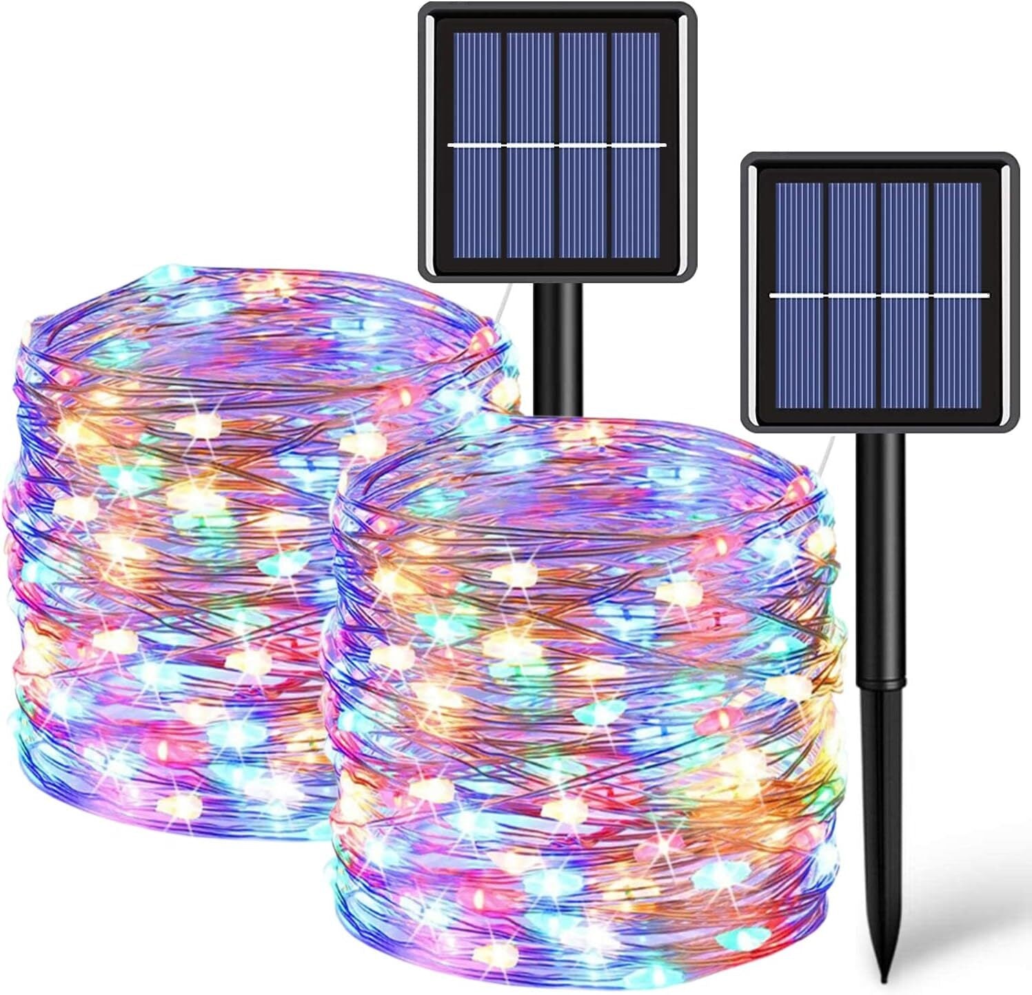 12m 100 LED Solar Powered Multicolour Fairy String Lights Rechargeable Garden Patio Decor - grandhubs.shop