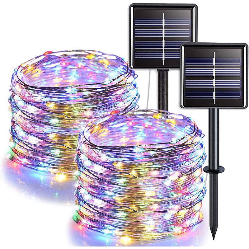 12m 100 LED Solar Powered Multicolour Fairy String Lights Rechargeable Garden Patio Decor - grandhubs.shop