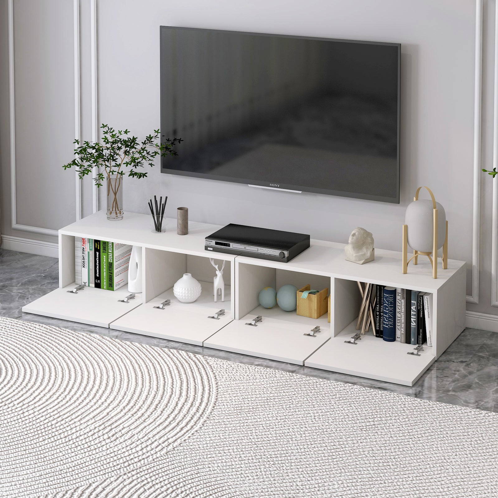 2-Piece Set Lusso Designer Wooden Coffee Table & 2m TV Cabinet (White) - grandhubs.shop