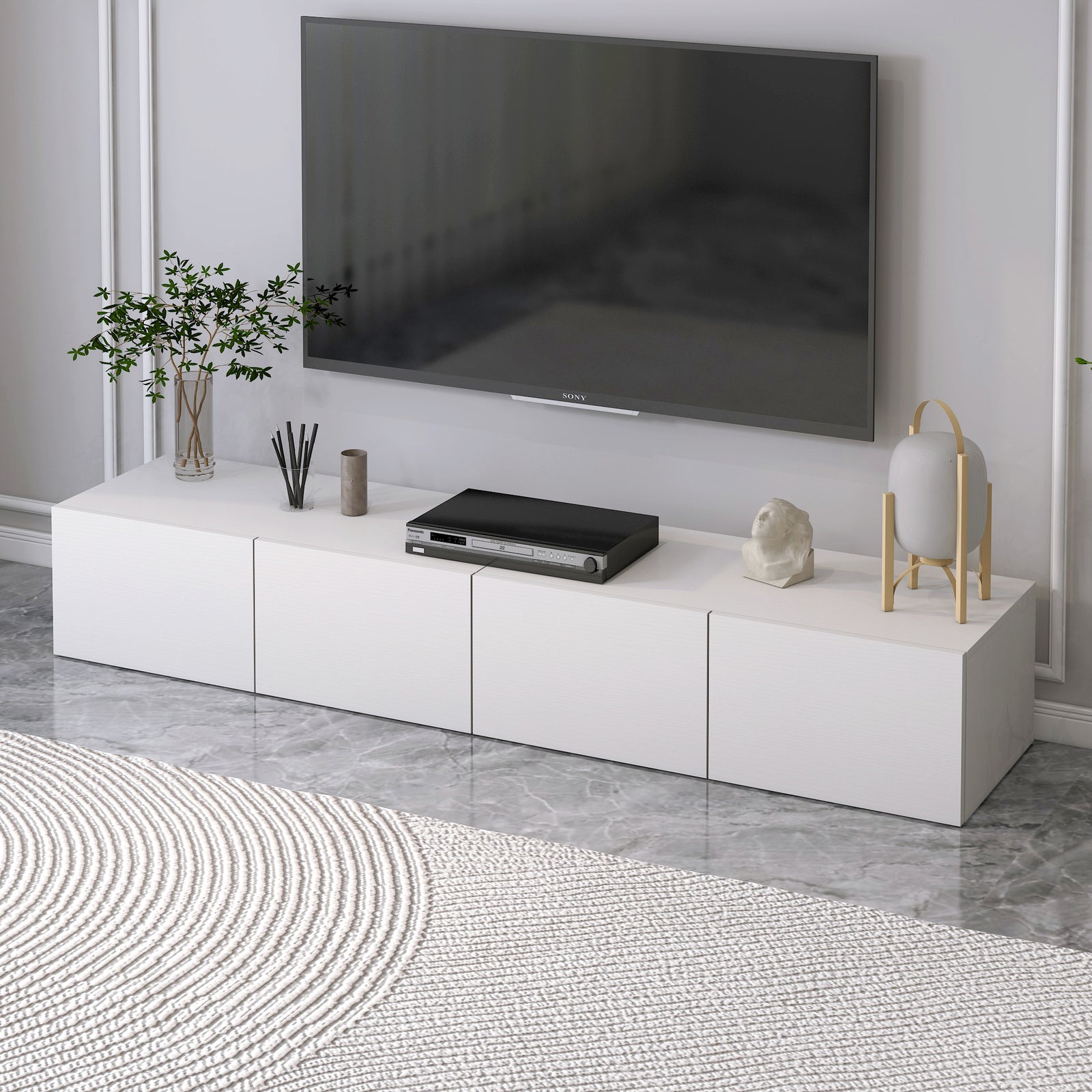 2-Piece Set Lusso Designer Wooden Coffee Table & 2m TV Cabinet (White) - grandhubs.shop