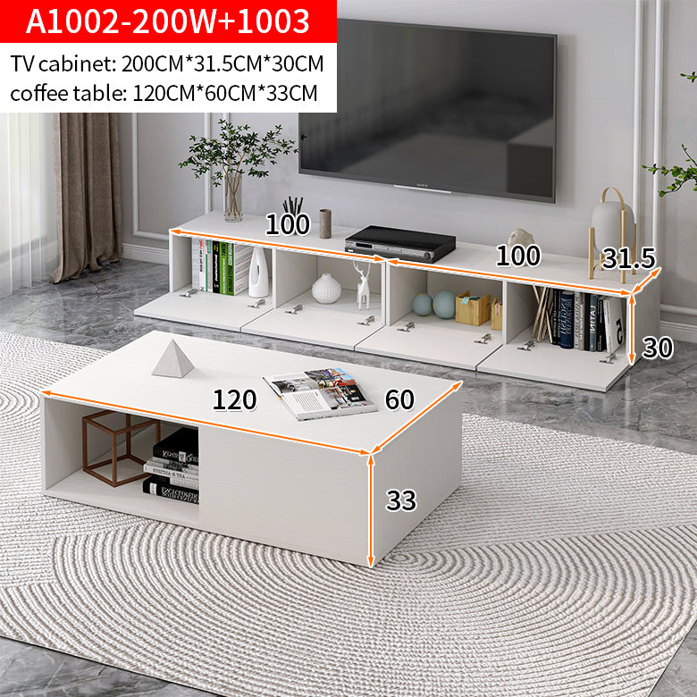 2-Piece Set Lusso Designer Wooden Coffee Table & 2m TV Cabinet (White) - grandhubs.shop