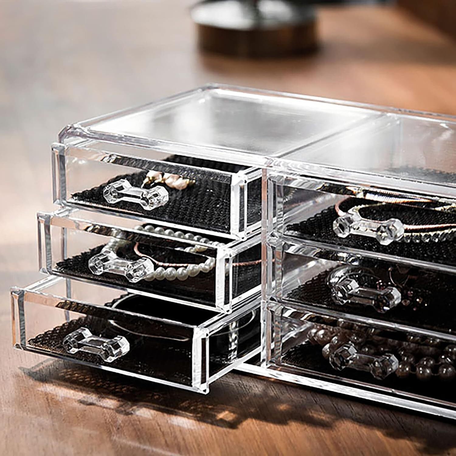 6-Drawer Crystal Clear Acrylic Cosmetic Makeup Display Organizer Jewellery Box - grandhubs.shop