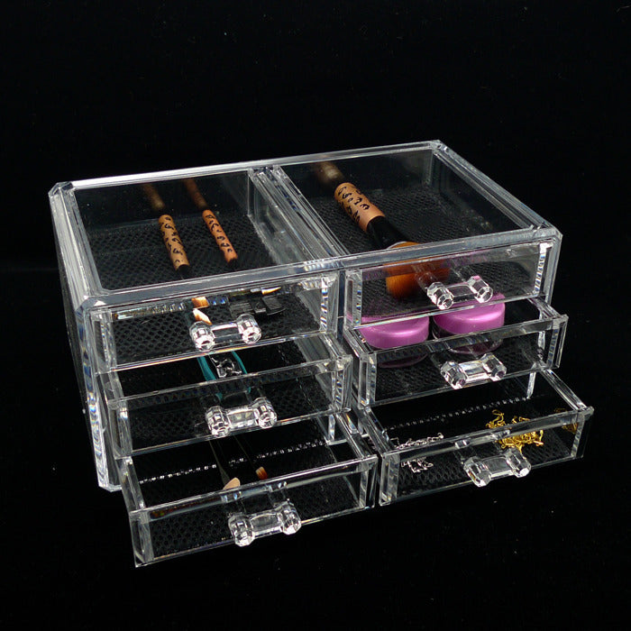 6-Drawer Crystal Clear Acrylic Cosmetic Makeup Display Organizer Jewellery Box - grandhubs.shop