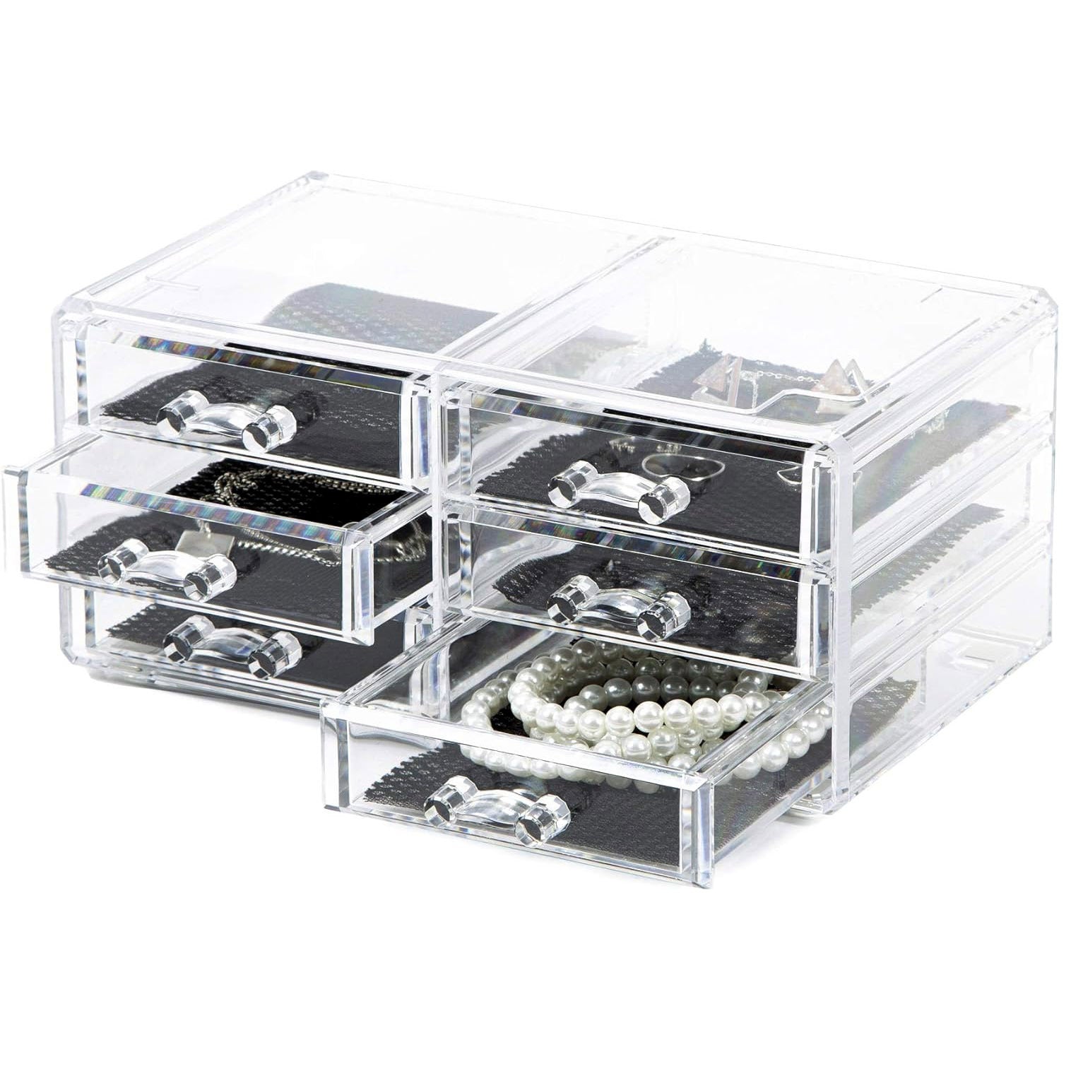 6-Drawer Crystal Clear Acrylic Cosmetic Makeup Display Organizer Jewellery Box - grandhubs.shop