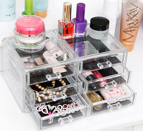 6-Drawer Crystal Clear Acrylic Cosmetic Makeup Display Organizer Jewellery Box - grandhubs.shop