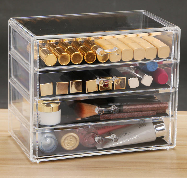 4 Large Drawers Crystal Clear Acrylic Cosmetic Makeup Display Organizer Storage Case - grandhubs.shop