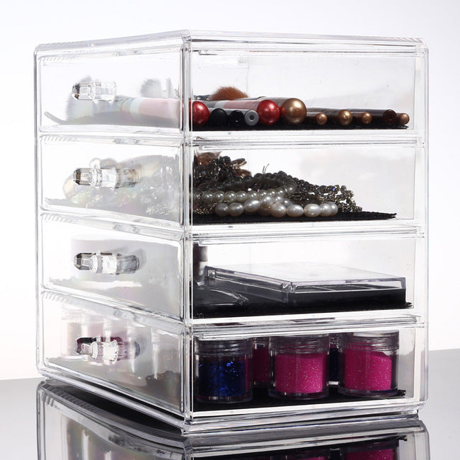 4 Large Drawers Crystal Clear Acrylic Cosmetic Makeup Display Organizer Storage Case - grandhubs.shop