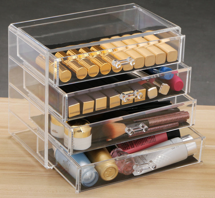 4 Large Drawers Crystal Clear Acrylic Cosmetic Makeup Display Organizer Storage Case - grandhubs.shop