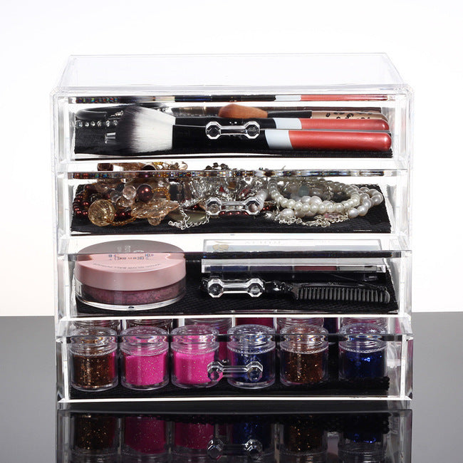 4 Large Drawers Crystal Clear Acrylic Cosmetic Makeup Display Organizer Storage Case - grandhubs.shop