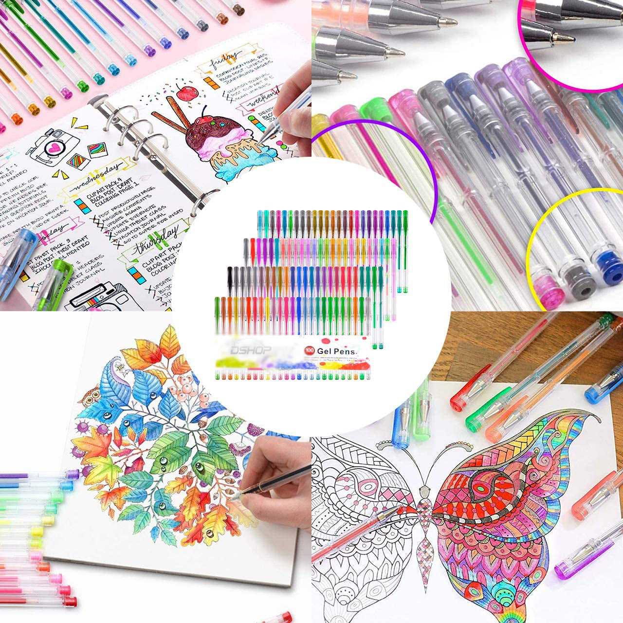 100 X Colour Gel Pens Set - grandhubs.shop
