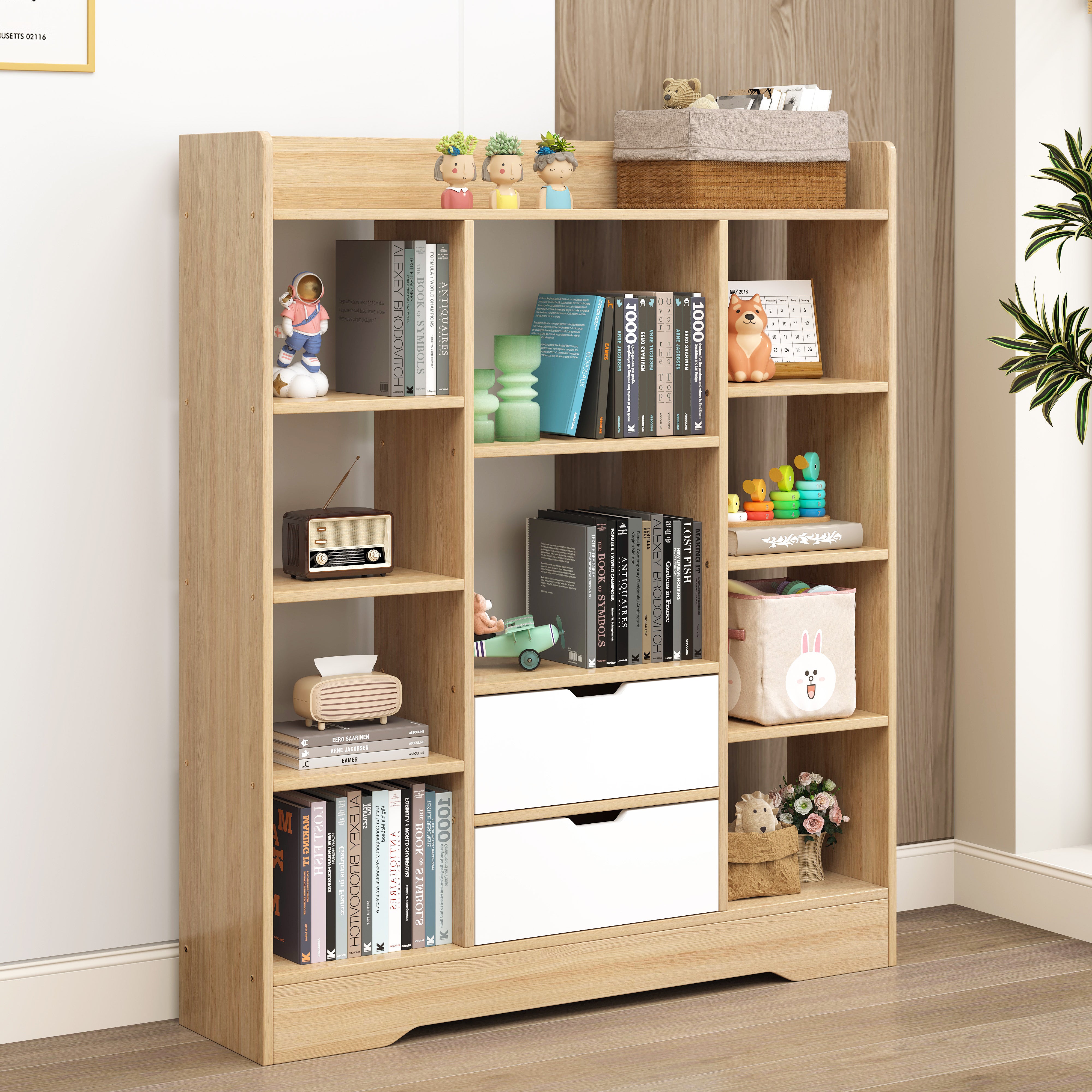 Eden Wardrobe Cupboard Bookshelf with Drawer Furniture (Oak & White)