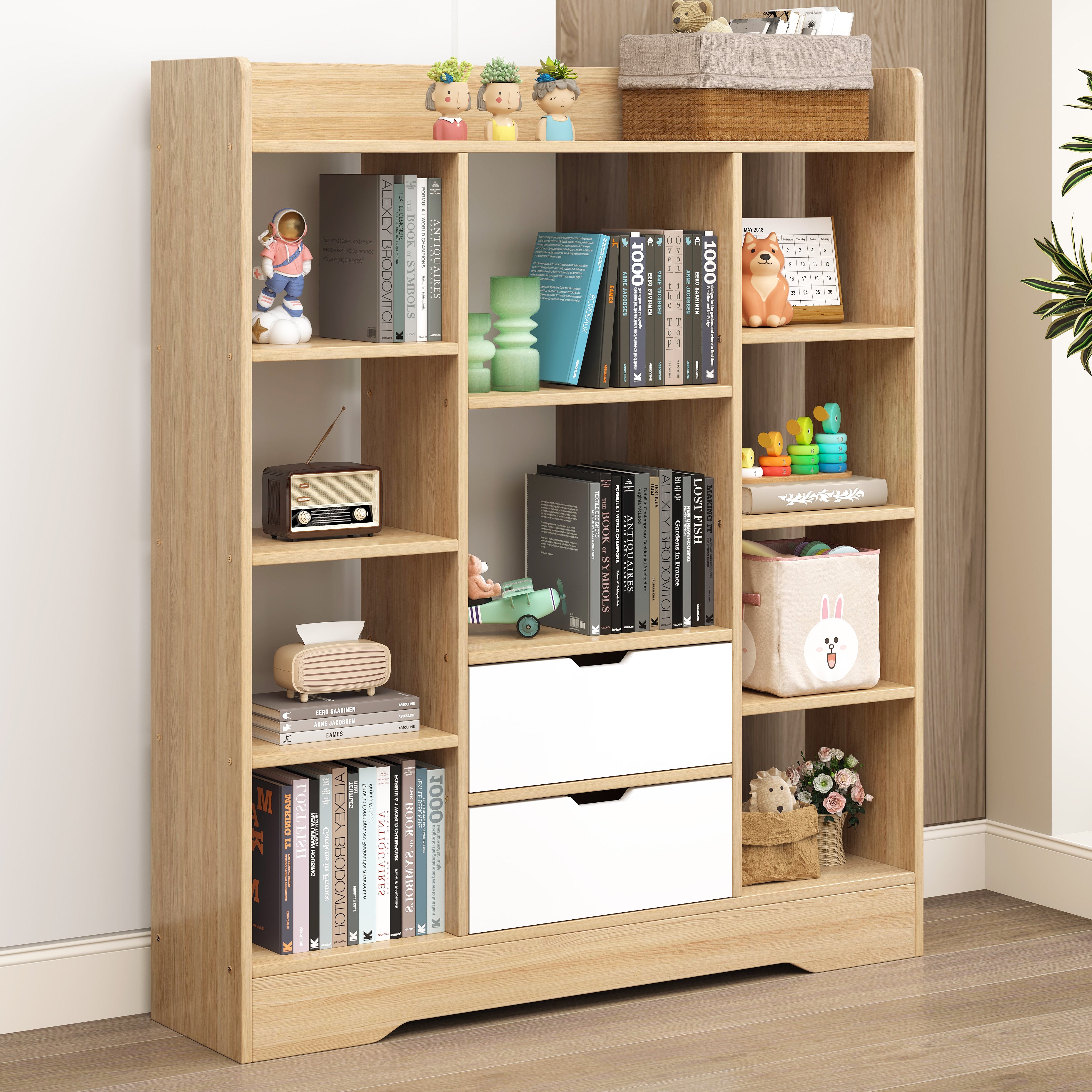 Eden Wardrobe Cupboard Bookshelf with Drawer Furniture (Oak & White)