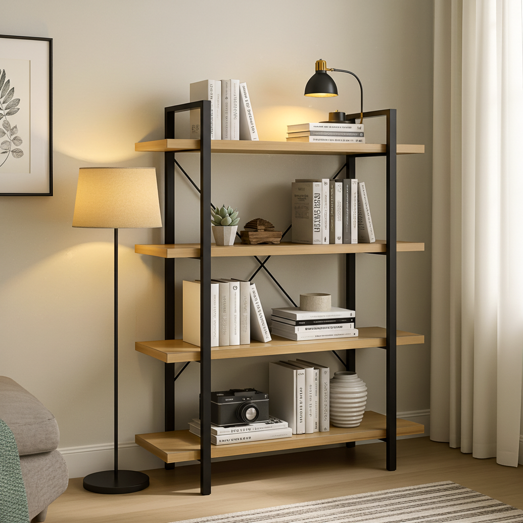 Envision Rustic Oak 4-Tier Bookcase Storage Shelf Organizer