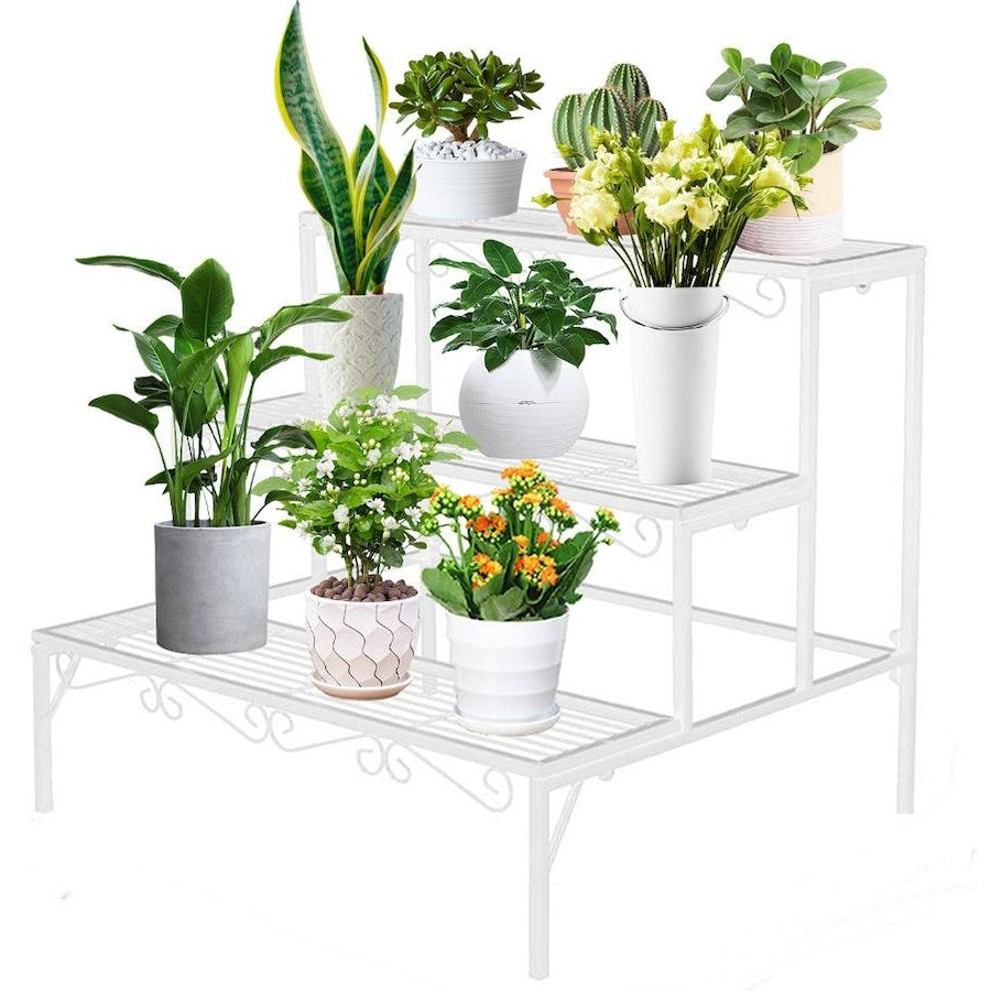 3-tier Metal Garden Plant Stand Shelf Display Rack Flower Pot Holder Storage Organizer (White)