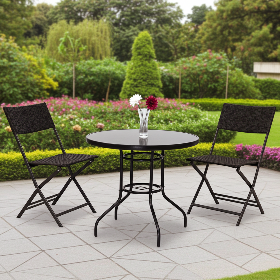 Alfresco 3 Piece Outdoor Setting (2 Rattan Chairs & Round Table)