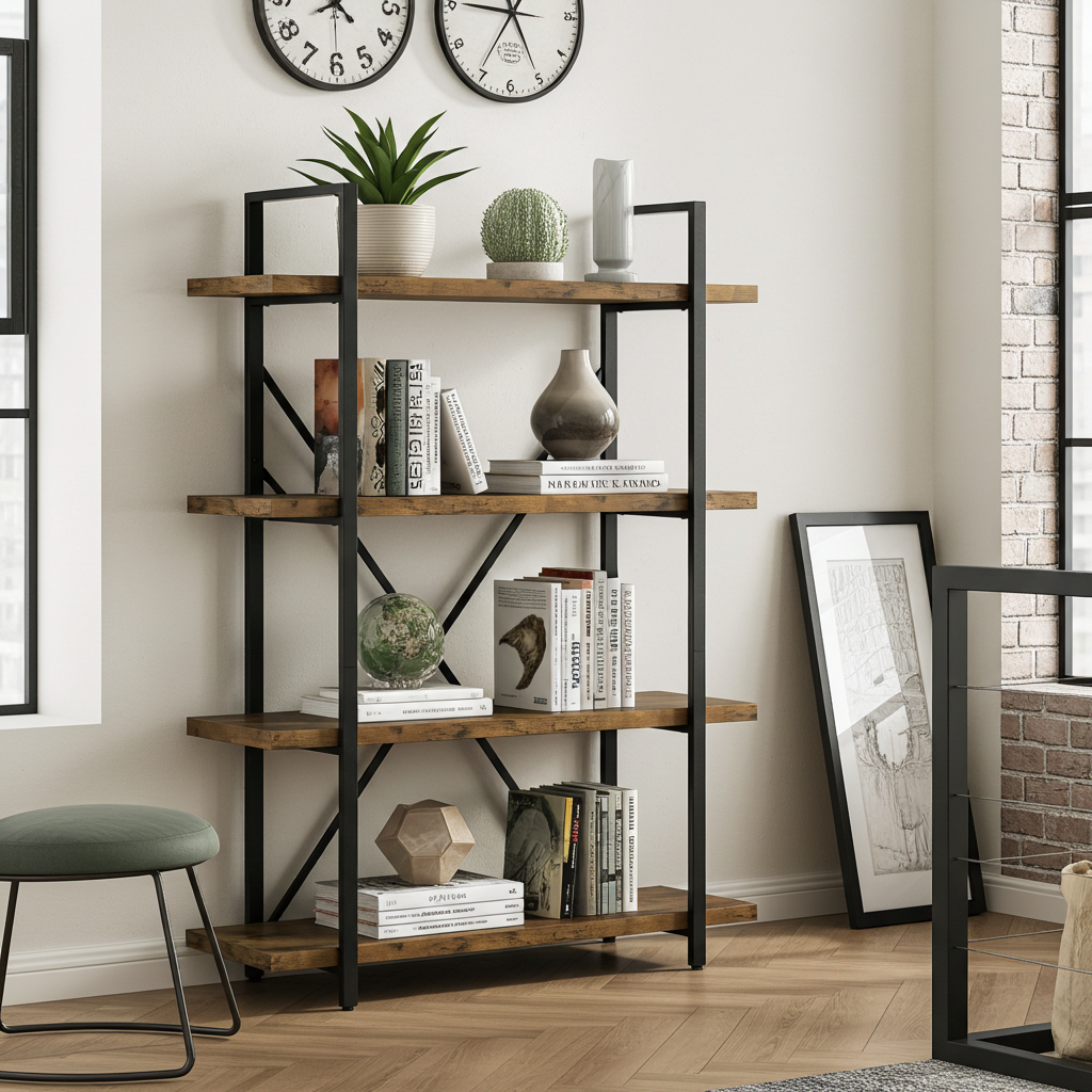Envision Rustic 4-Tier Bookcase Storage Shelf Organizer