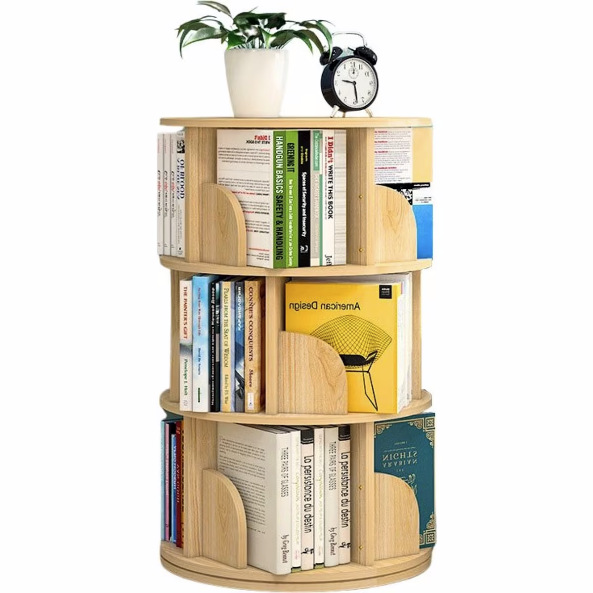 Sanctuary 360-degree Rotating 3 Tier Display Shelf Bookcase Organiser (Oak)