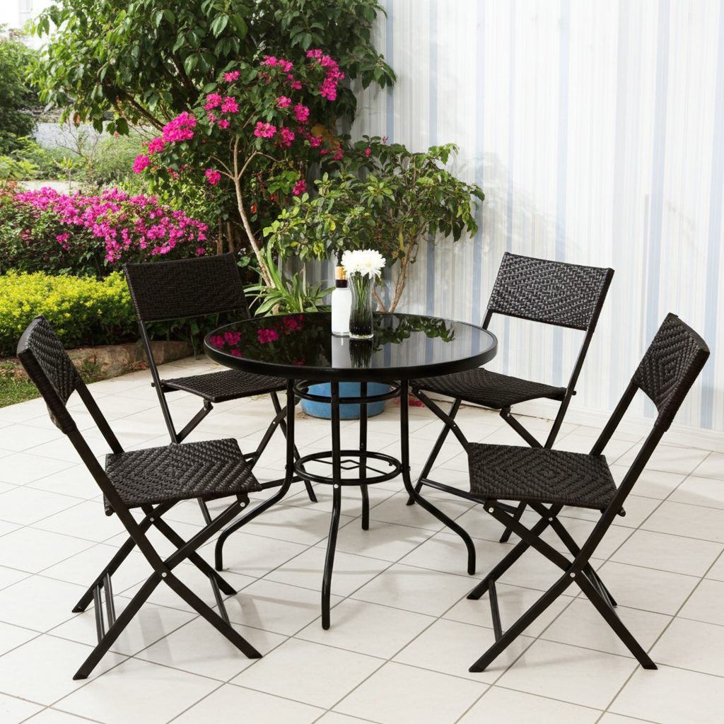 Alfresco 5 Piece Outdoor Setting (4 Rattan Chairs & Round Table)